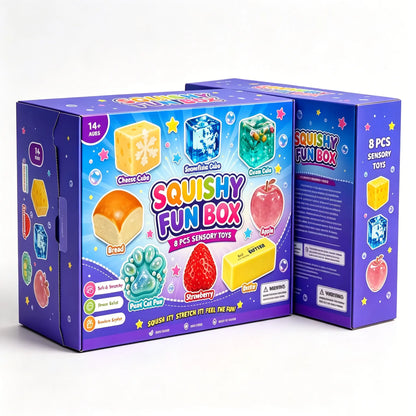 8-Piece Set Mystery Squishy Box:   Blind Box Malt Sugar Stress Relief Fidget Toys, Sensory Bundle