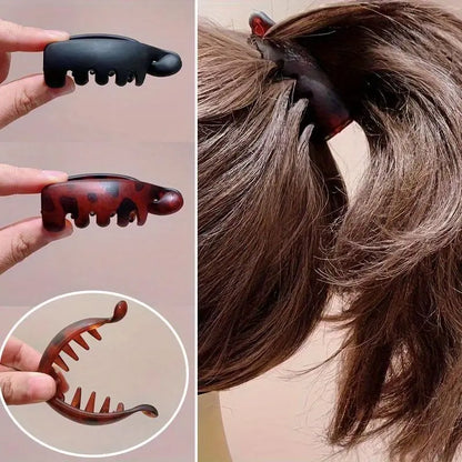 Women'S 4 Non-Slip Banana Hair Clips - Vintage Oval Leopard Print, Amber and Black, Fashion Hair Accessories for Secure Ponytails, Bun Hairstyles