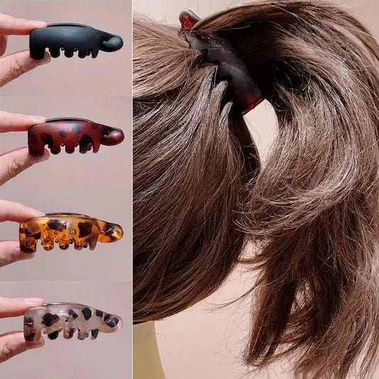 Women'S 4 Non-Slip Banana Hair Clips - Vintage Oval Leopard Print, Amber and Black, Fashion Hair Accessories for Secure Ponytails, Bun Hairstyles